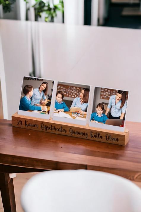 Öğretmenler Günü Hediyesi Mesajlı Ahşap Fotoğraf Standı