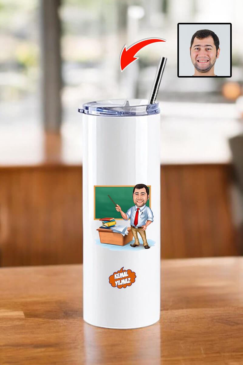 Öğretmenler Gününe Özel Pipetli Çelik Termos Bardak
