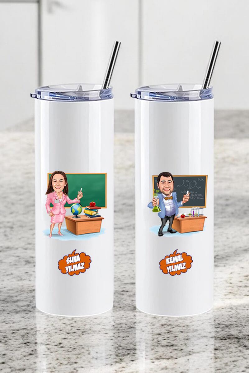 Öğretmenler Gününe Özel Pipetli Çelik Termos Bardak