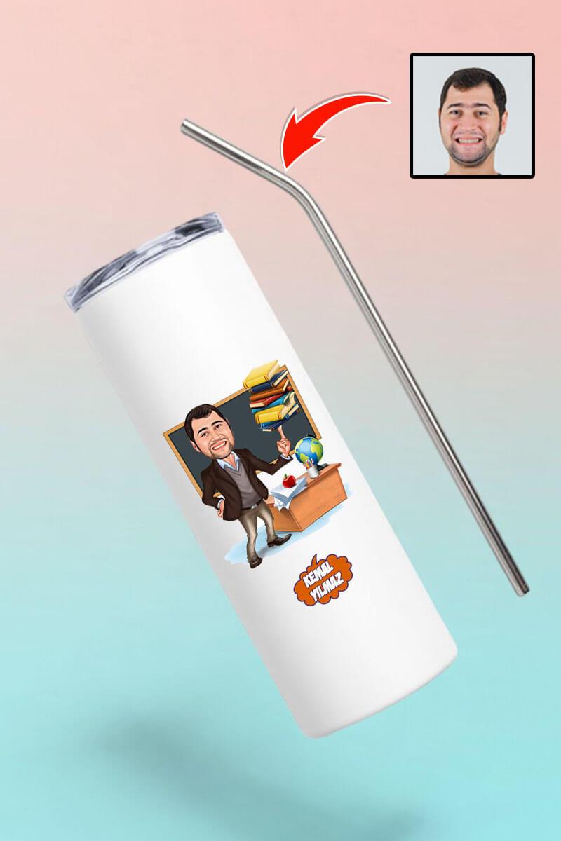Öğretmenler Gününe Özel Pipetli Çelik Termos Bardak