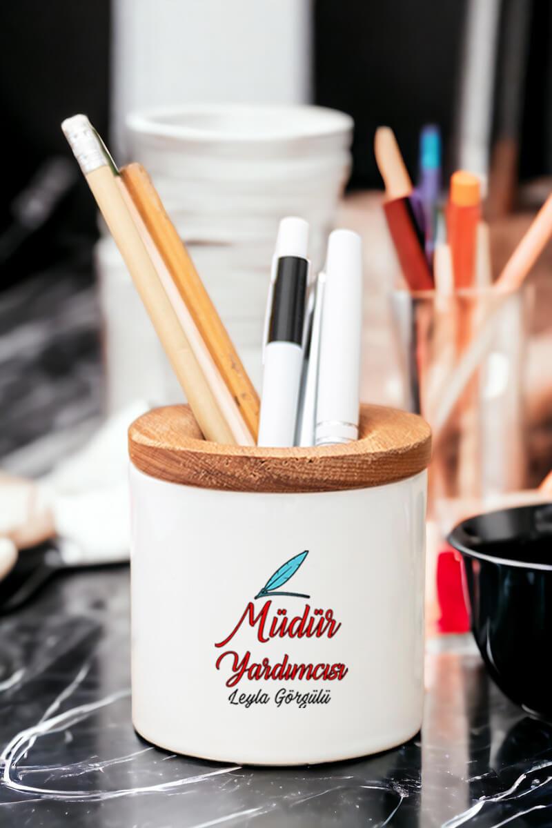 Okul Öncesi Öğretmeni Ahşap Kapaklı Kalemlik