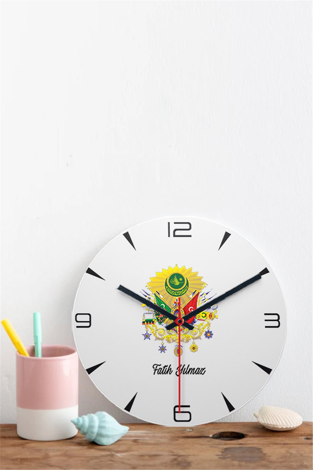 Osmanlı Armalı İsme Özel Ahşap Duvar Saati