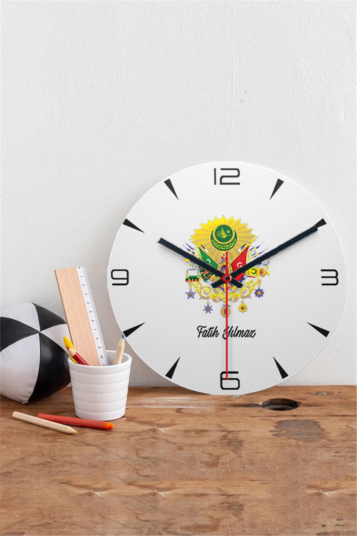 Osmanlı Armalı İsme Özel Ahşap Duvar Saati