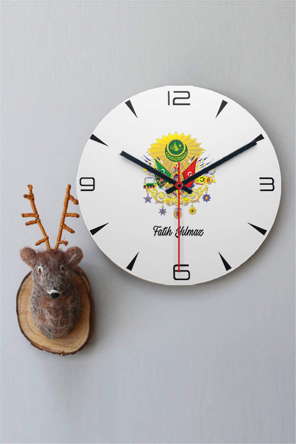 Osmanlı Armalı İsme Özel Ahşap Duvar Saati