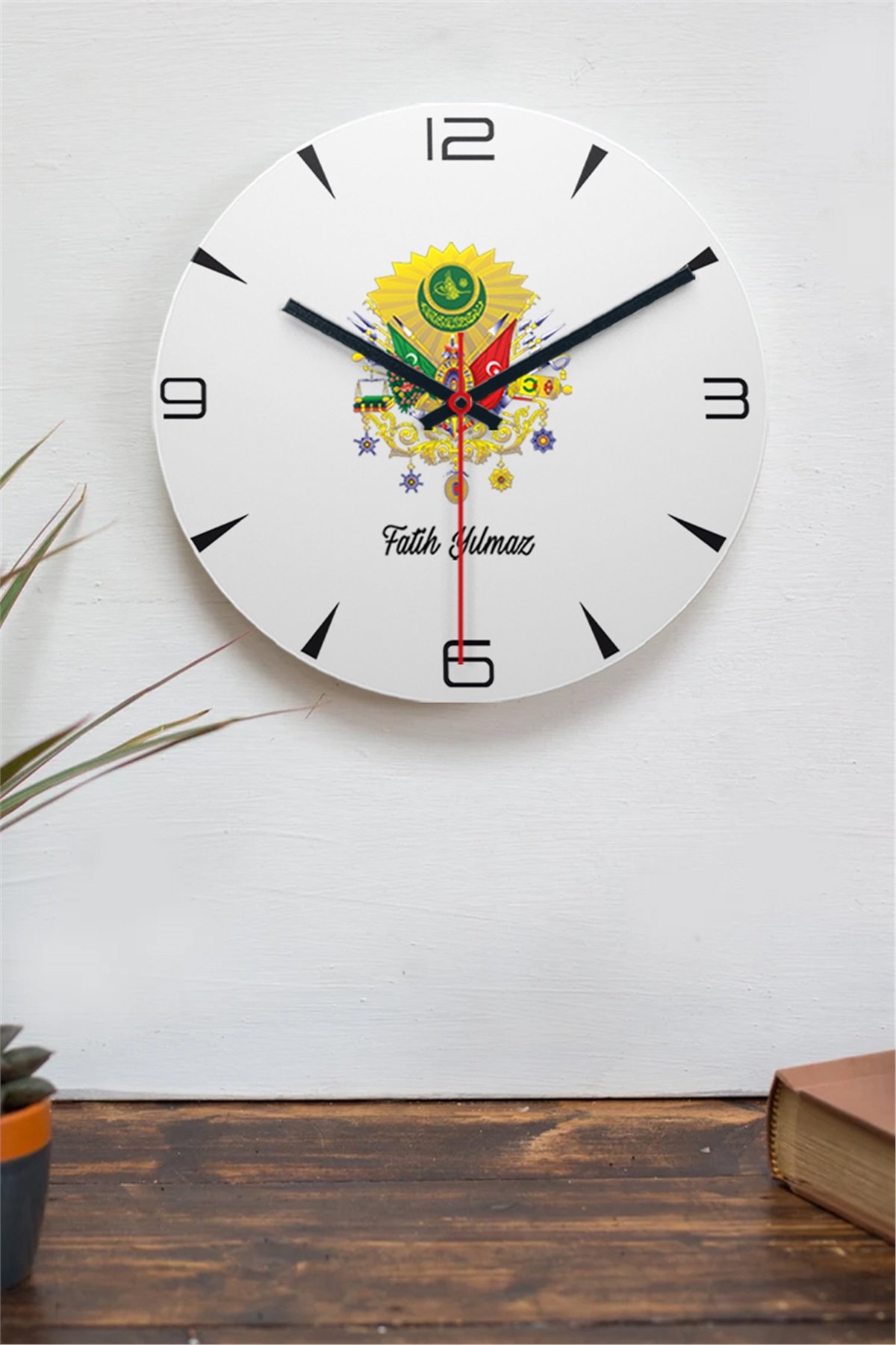 Osmanlı Armalı İsme Özel Ahşap Duvar Saati