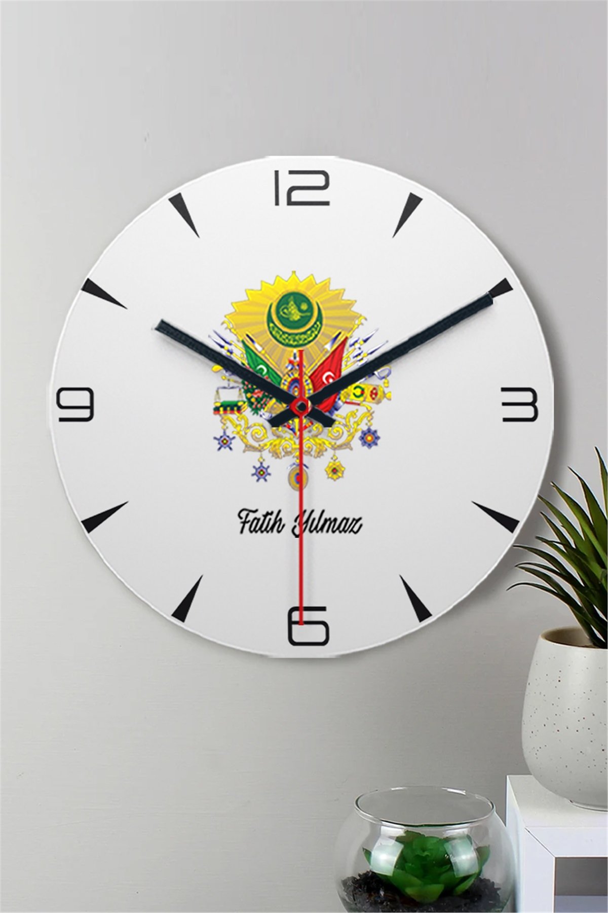 Osmanlı Armalı İsme Özel Ahşap Duvar Saati