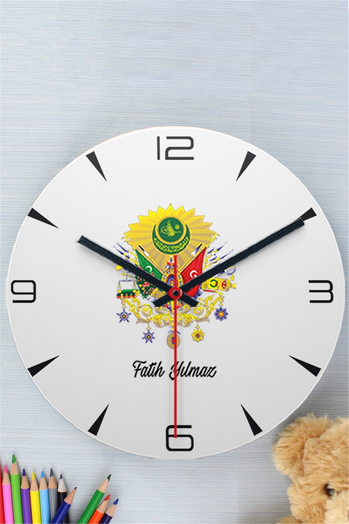 Osmanlı Armalı İsme Özel Ahşap Duvar Saati