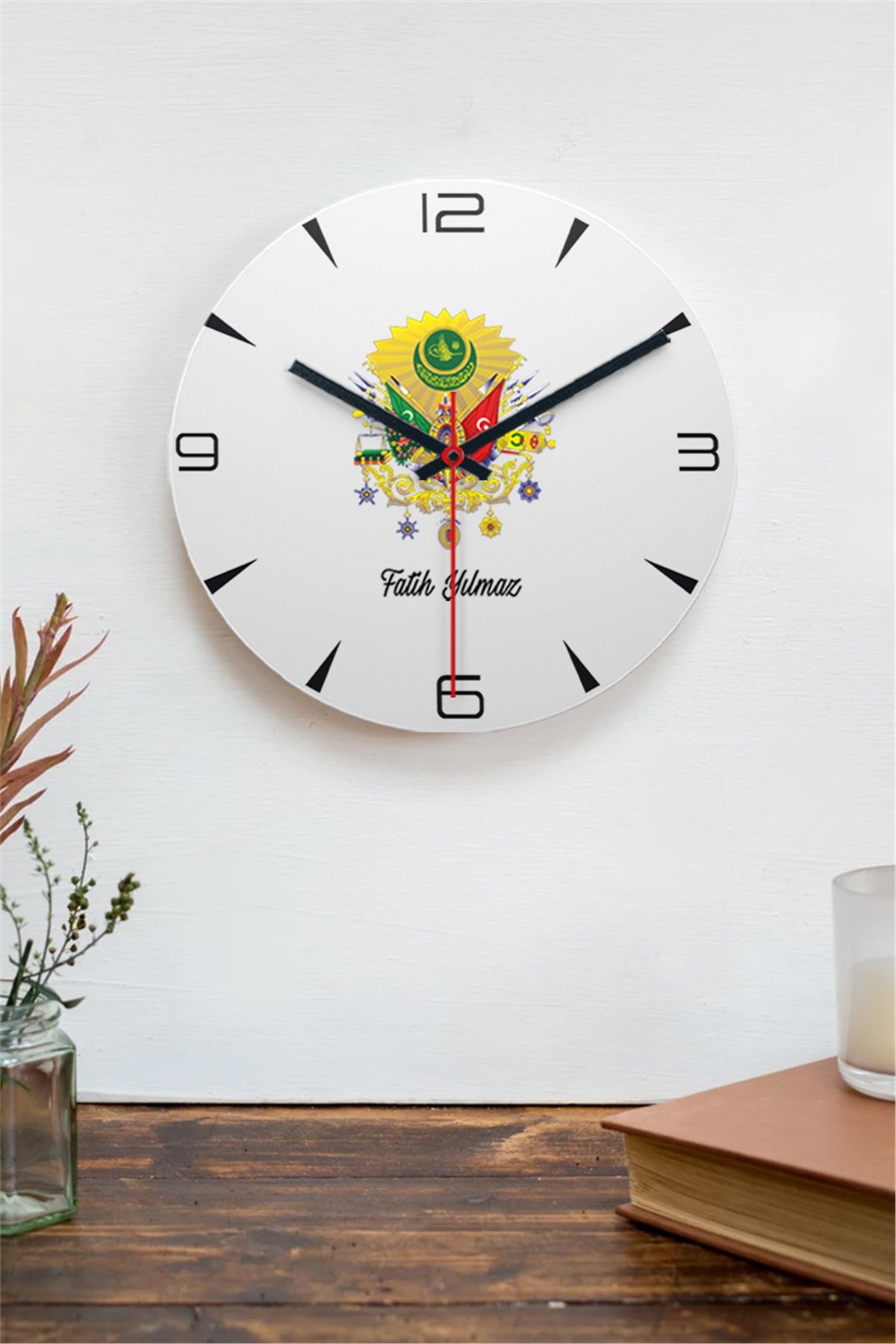 Osmanlı Armalı İsme Özel Ahşap Duvar Saati
