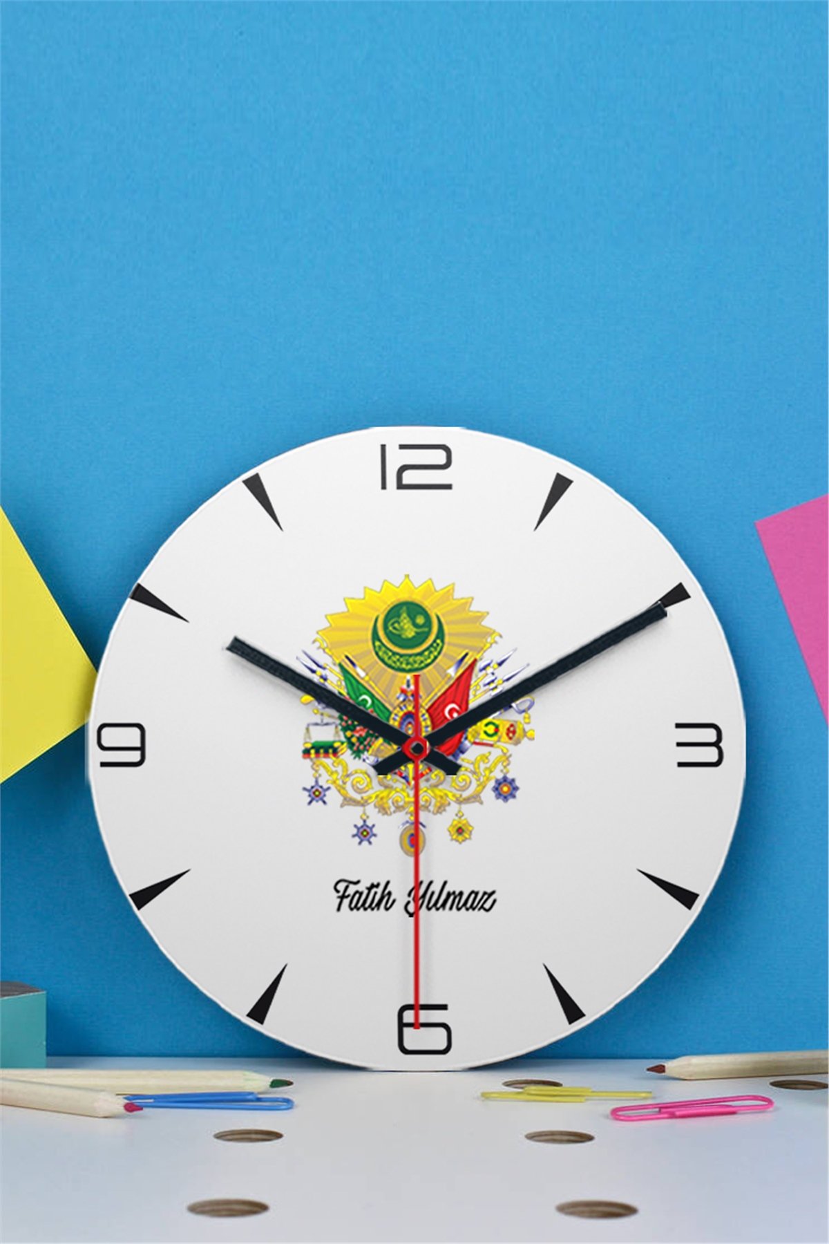 Osmanlı Armalı İsme Özel Ahşap Duvar Saati