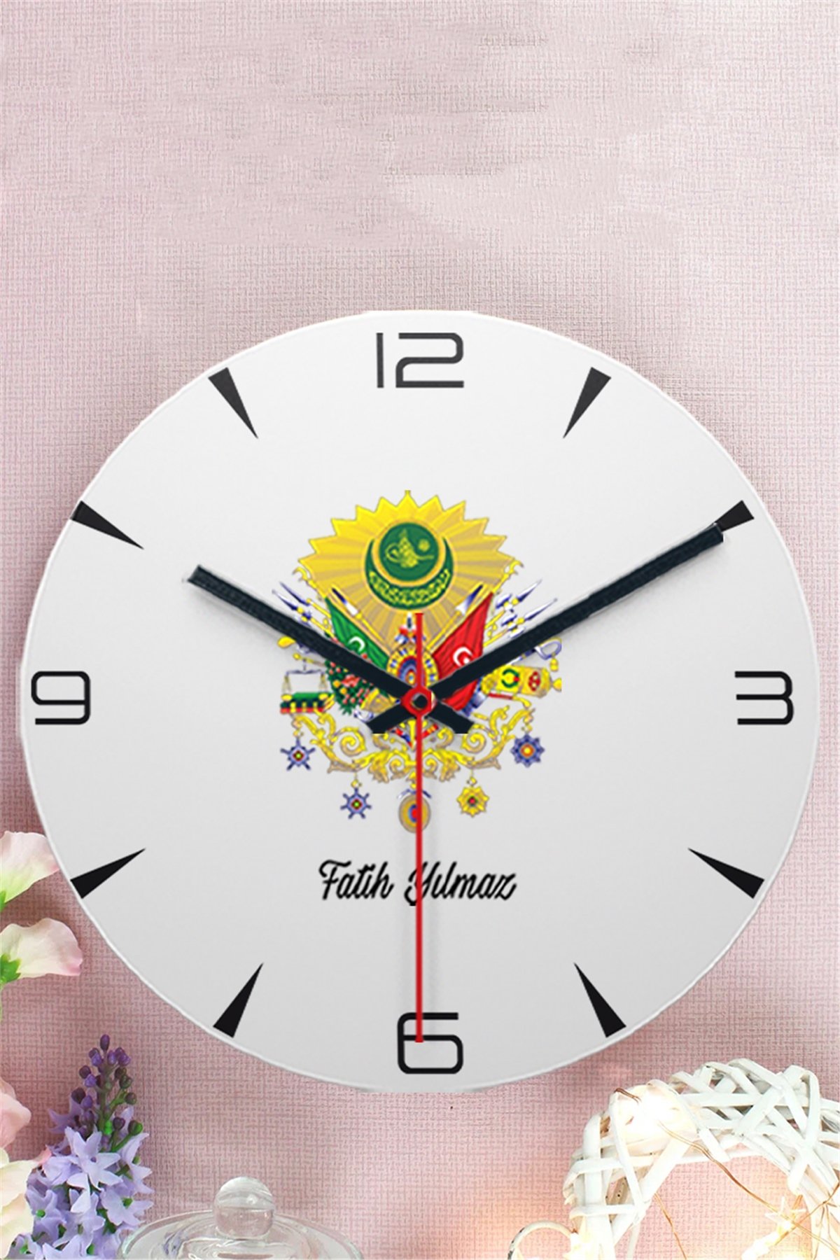 Osmanlı Armalı İsme Özel Ahşap Duvar Saati