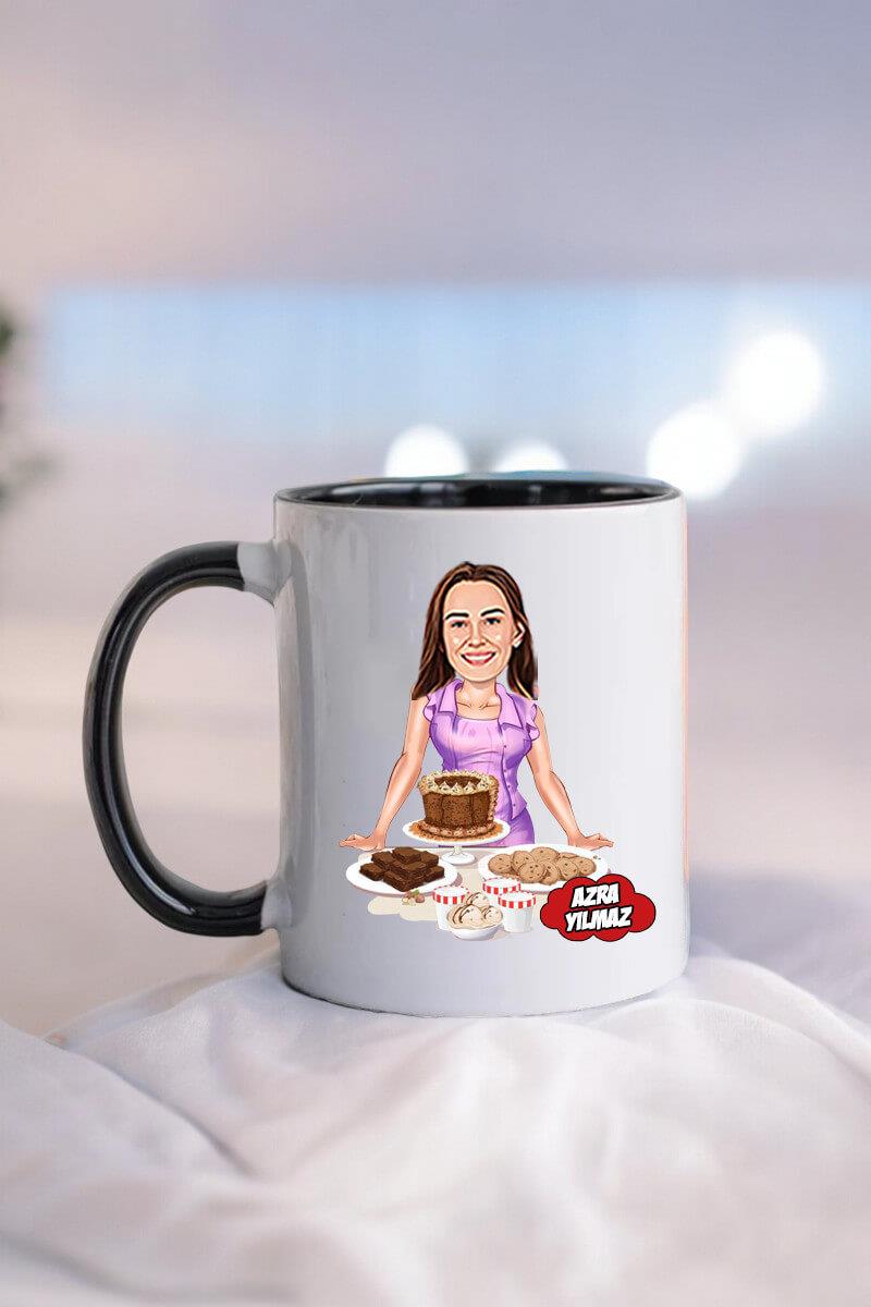Pastacıya Hediye Kadın Pastacı Karikatürlü Kupa Bardak