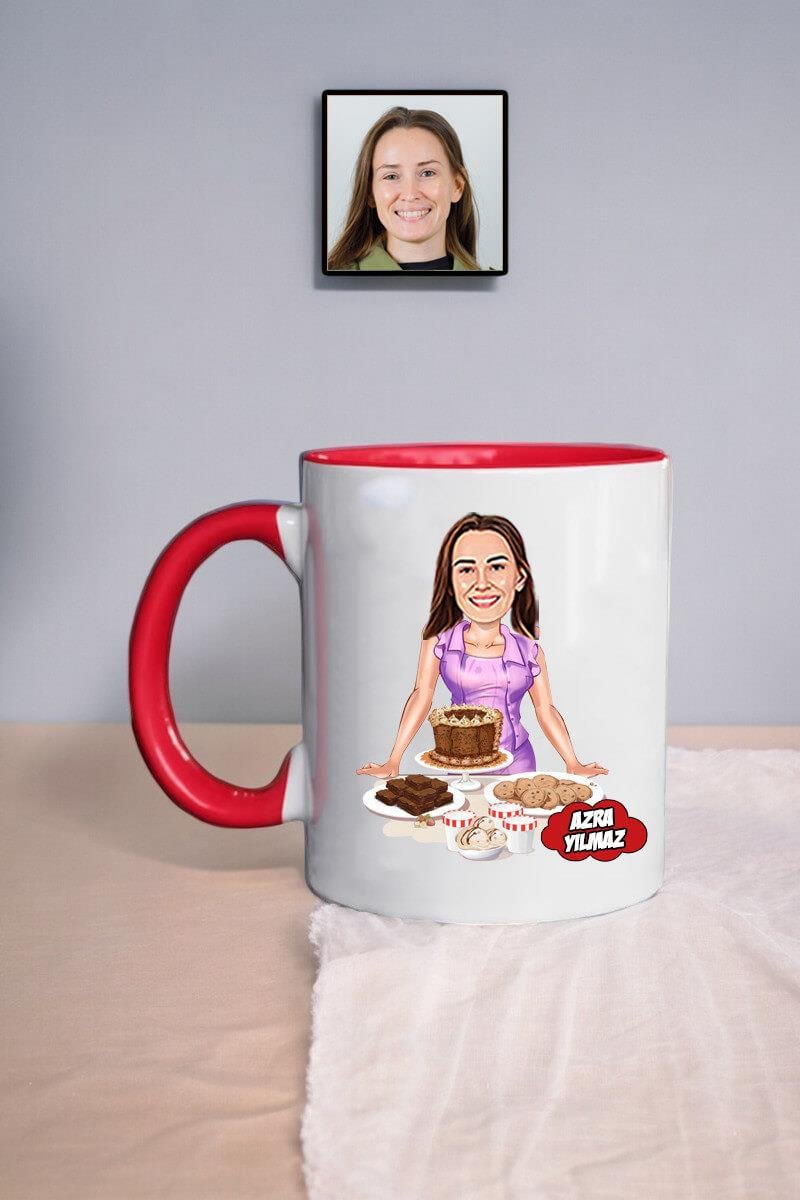 Pastacıya Hediye Kadın Pastacı Karikatürlü Kupa Bardak
