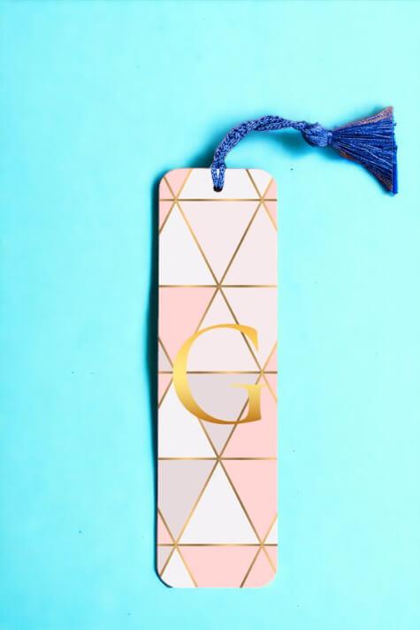 Pembe Mozaik Tasarım Gold Baş Harfli Metal Kitap Ayracı