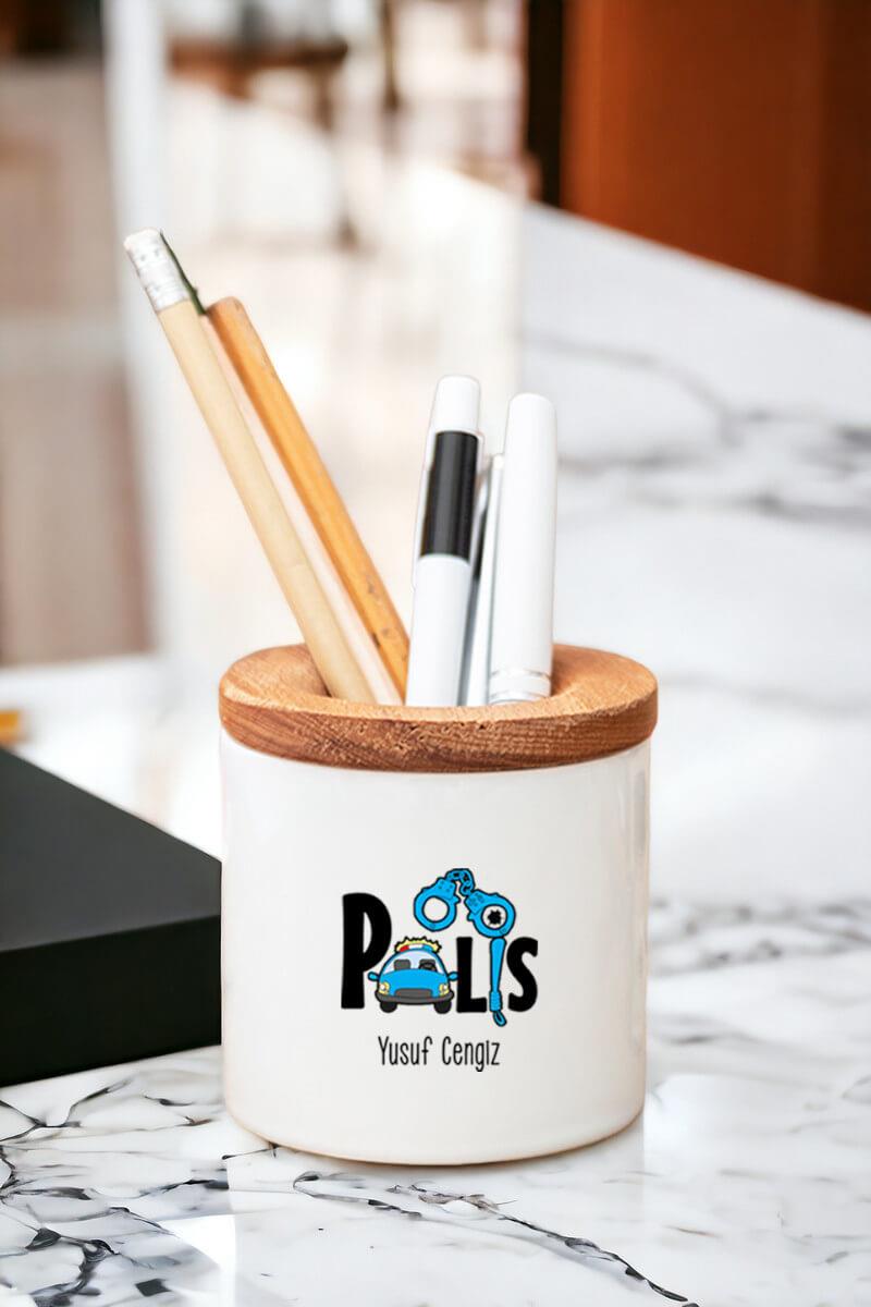Polis Ahşap Kapaklı Kalemlik