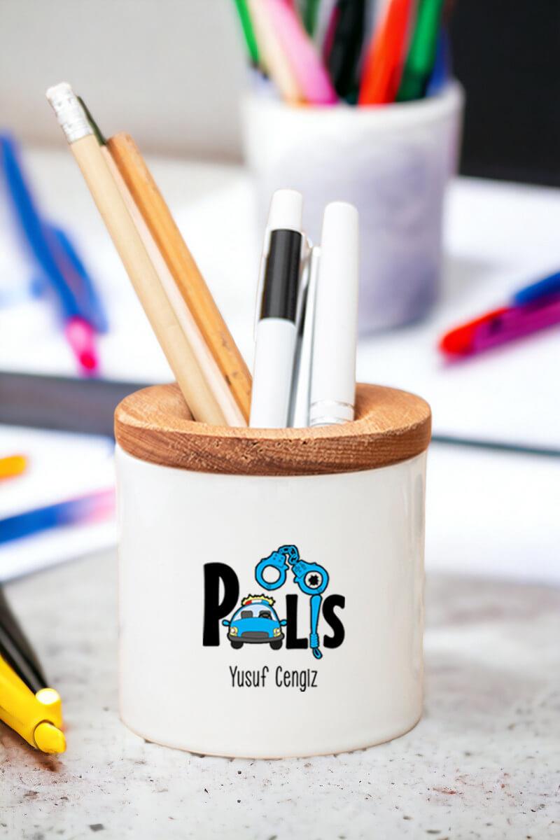 Polis Ahşap Kapaklı Kalemlik