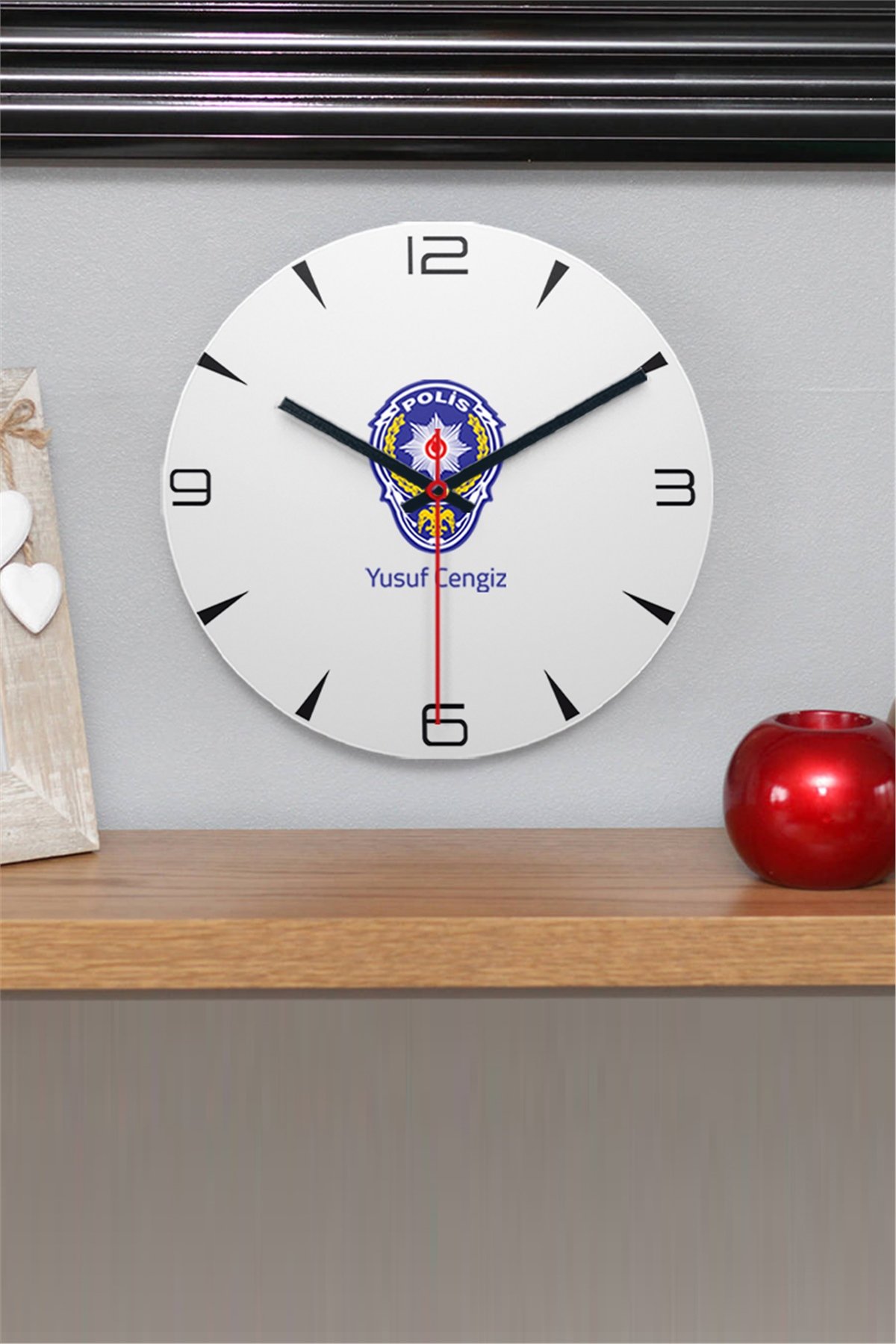 Polis Logolu Ahşap Duvar Saati