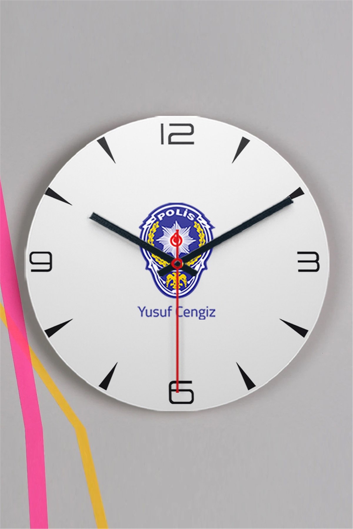 Polis Logolu Ahşap Duvar Saati