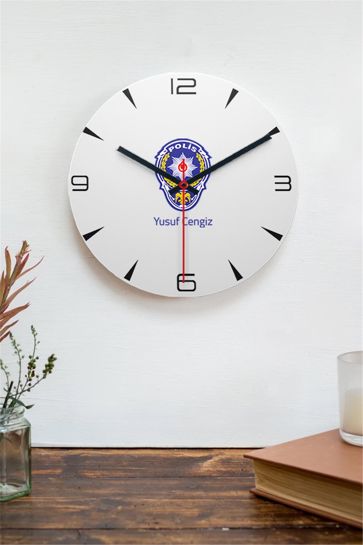 Polis Logolu Ahşap Duvar Saati