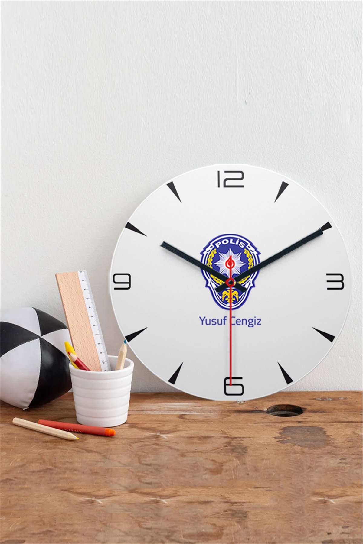 Polis Logolu Ahşap Duvar Saati