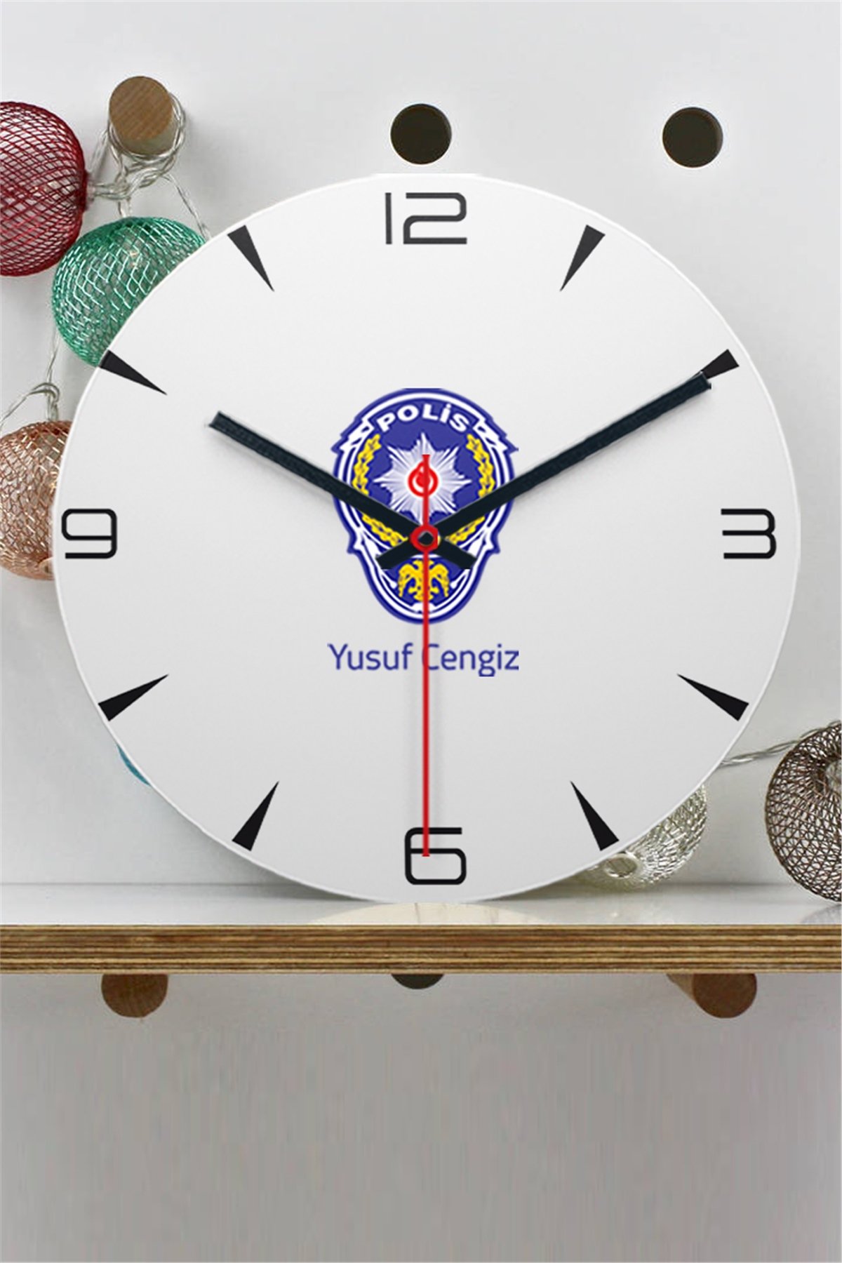Polis Logolu Ahşap Duvar Saati