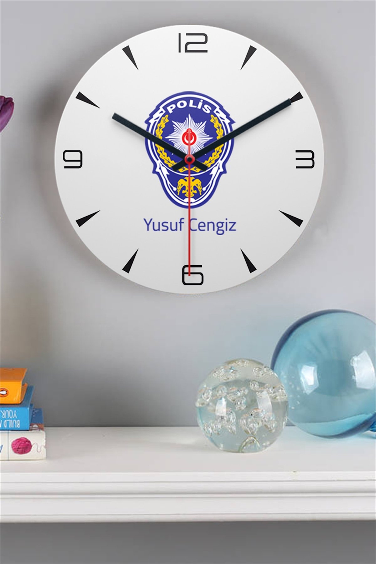 Polis Logolu Ahşap Duvar Saati