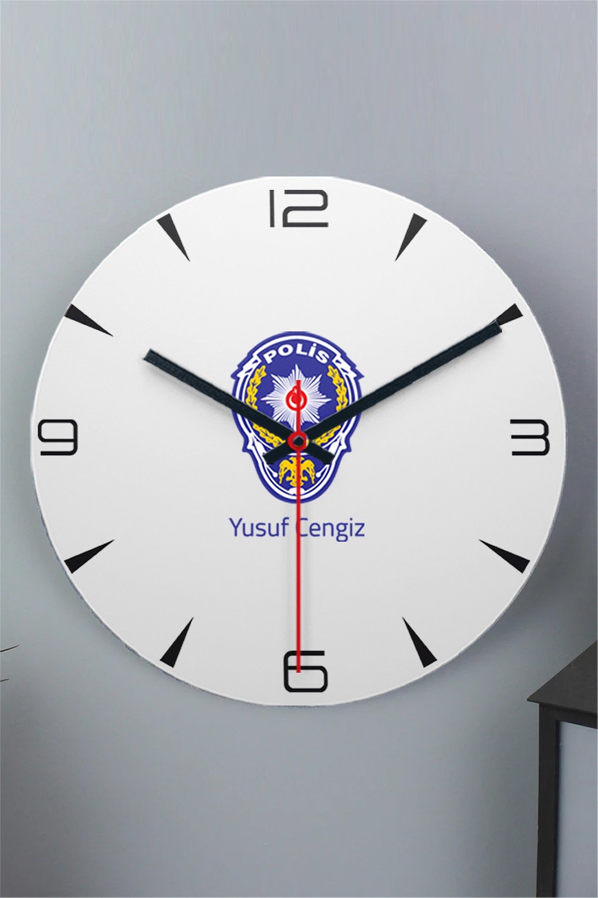 Polis Logolu Ahşap Duvar Saati