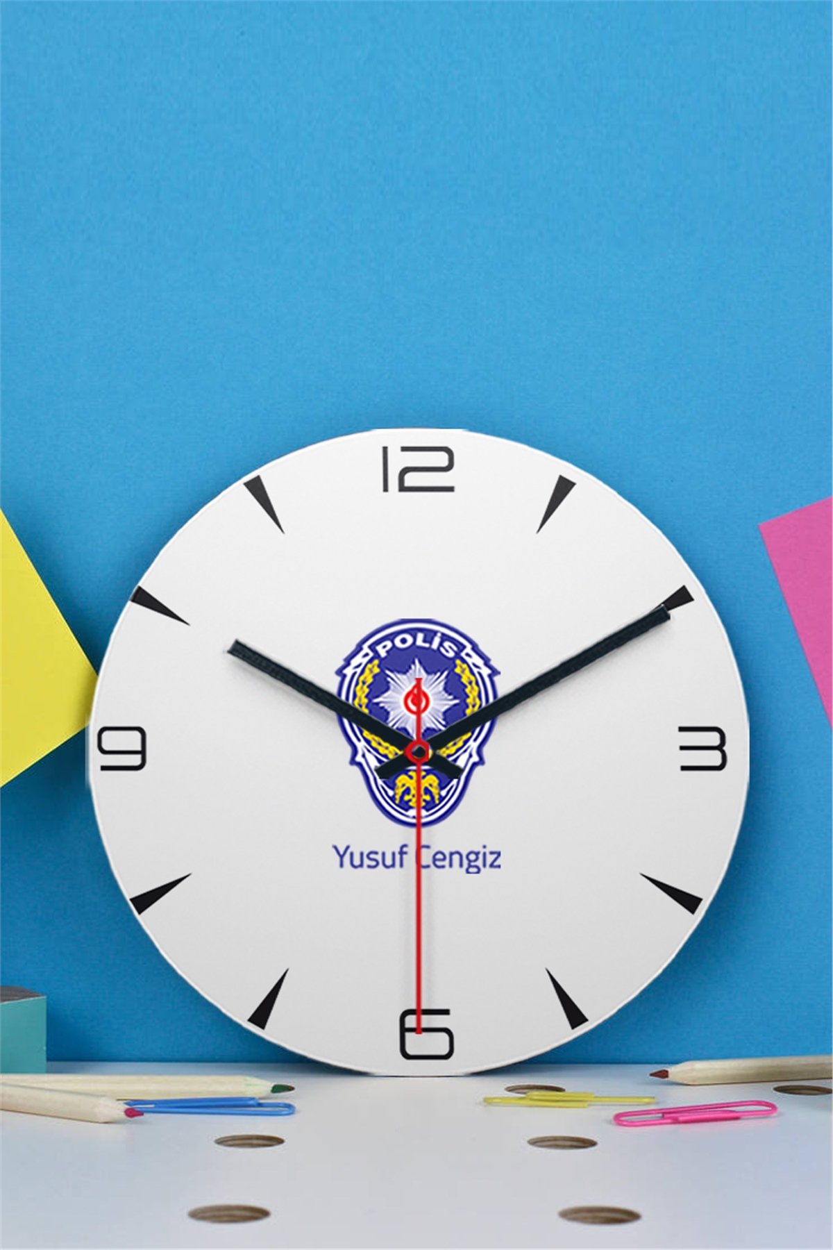 Polis Logolu Ahşap Duvar Saati