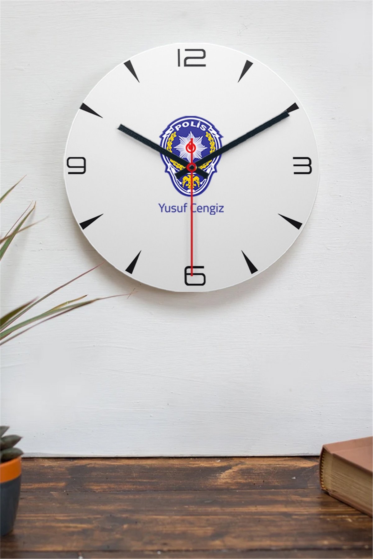Polis Logolu Ahşap Duvar Saati