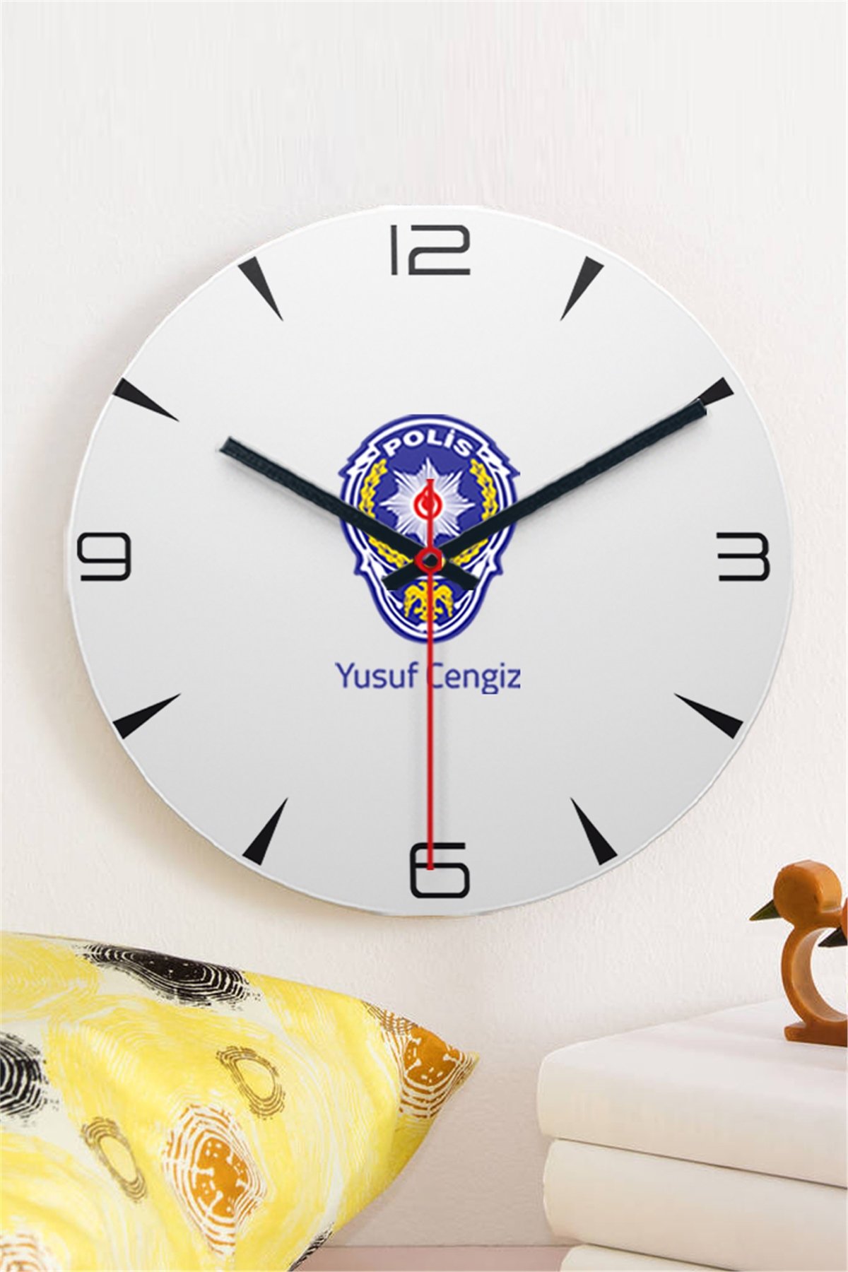 Polis Logolu Ahşap Duvar Saati