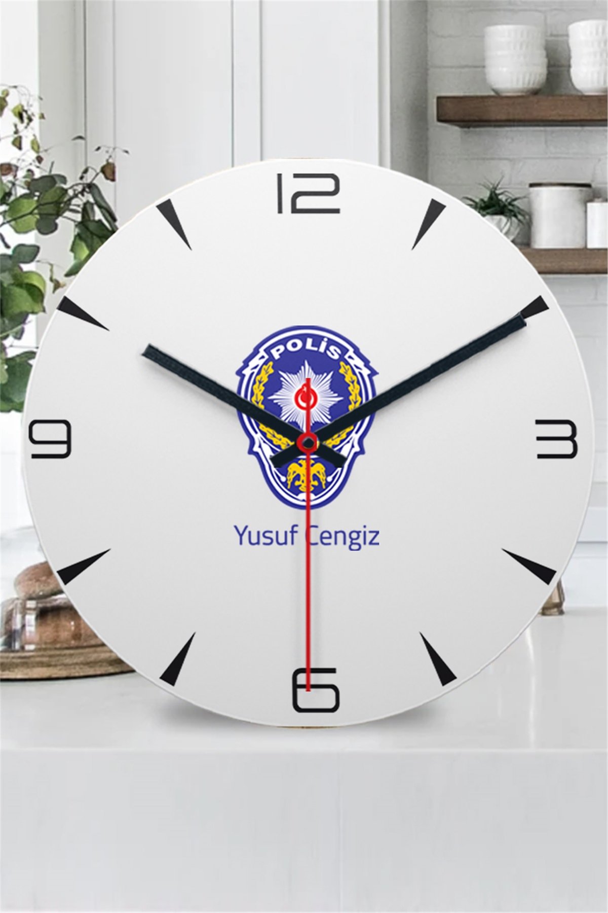 Polis Logolu Ahşap Duvar Saati