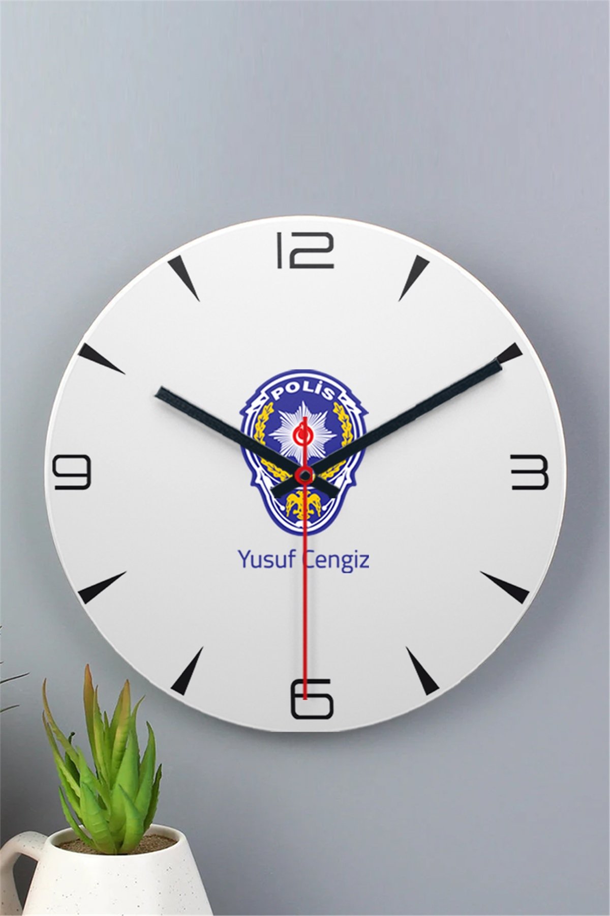 Polis Logolu Ahşap Duvar Saati