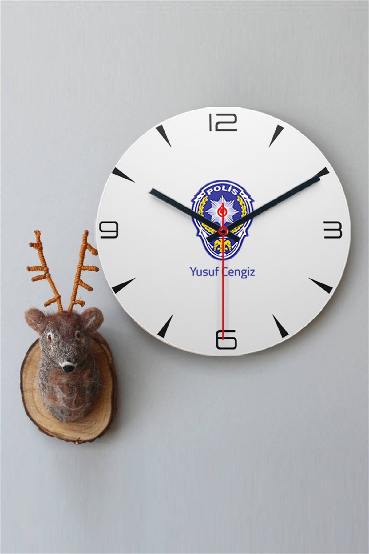 Polis Logolu Ahşap Duvar Saati