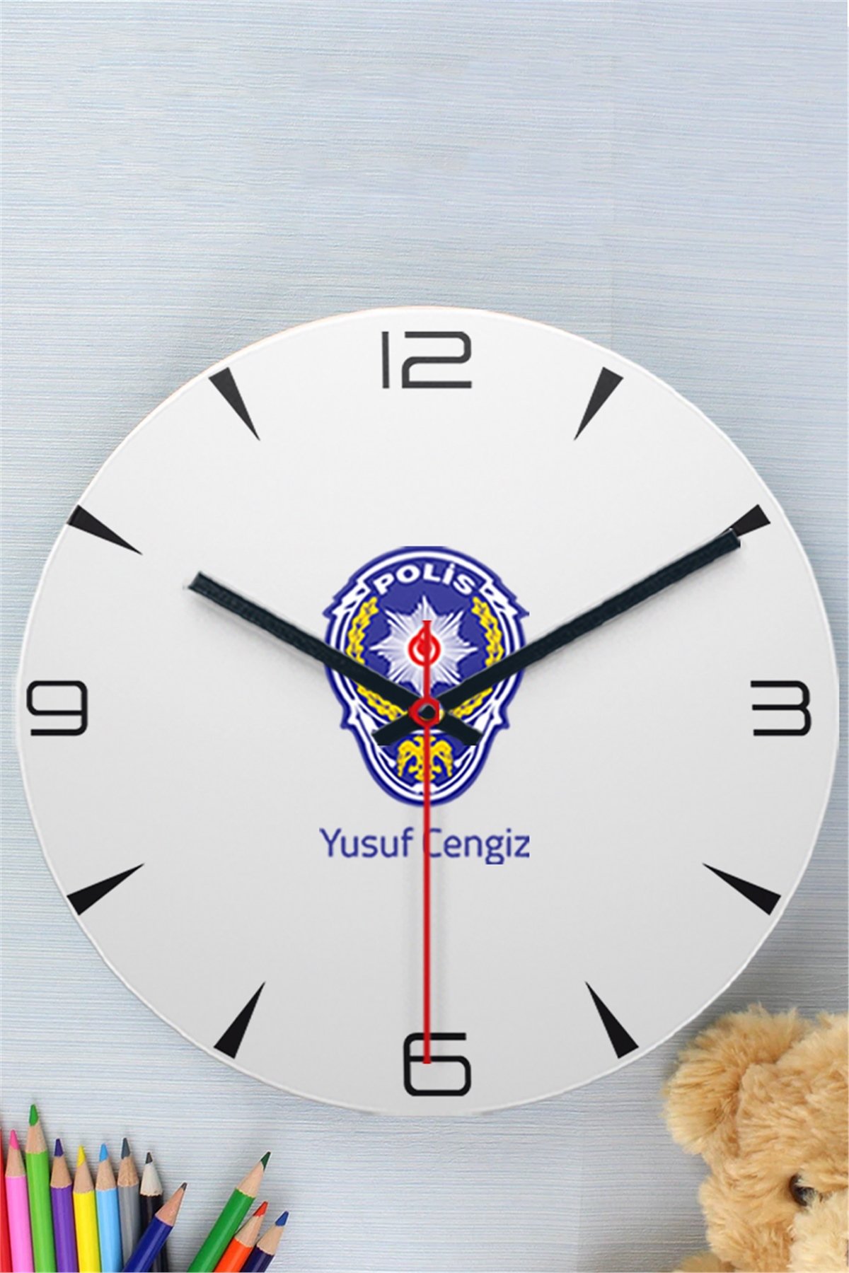 Polis Logolu Ahşap Duvar Saati