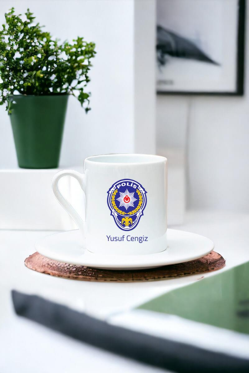 Polis Logolu Beyaz Türk Kahvesi Fincanı
