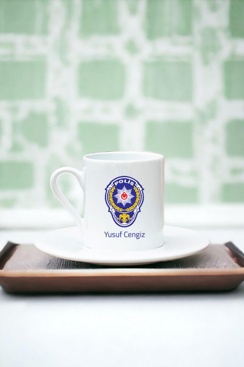 Polis Logolu Beyaz Türk Kahvesi Fincanı