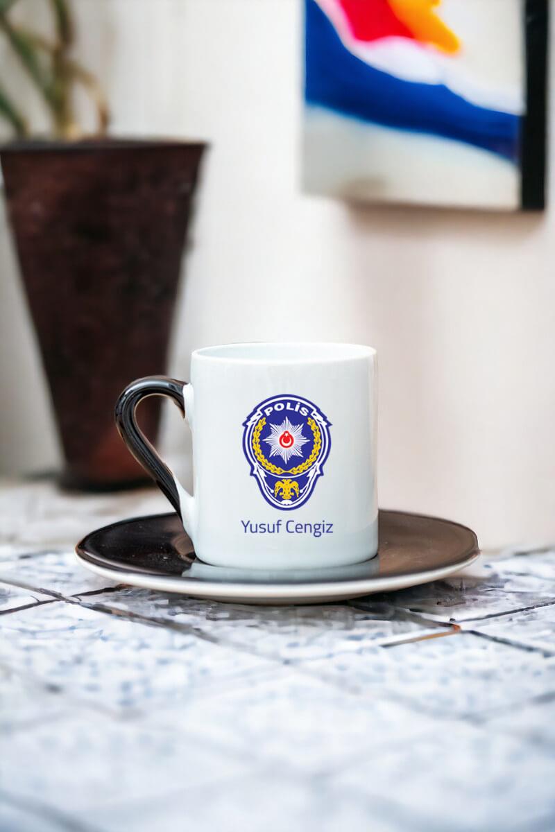 Polis Logolu Renkli Türk Kahvesi Fincanı