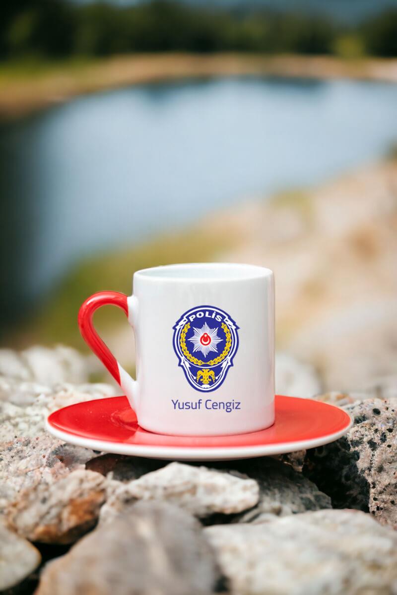 Polis Logolu Renkli Türk Kahvesi Fincanı