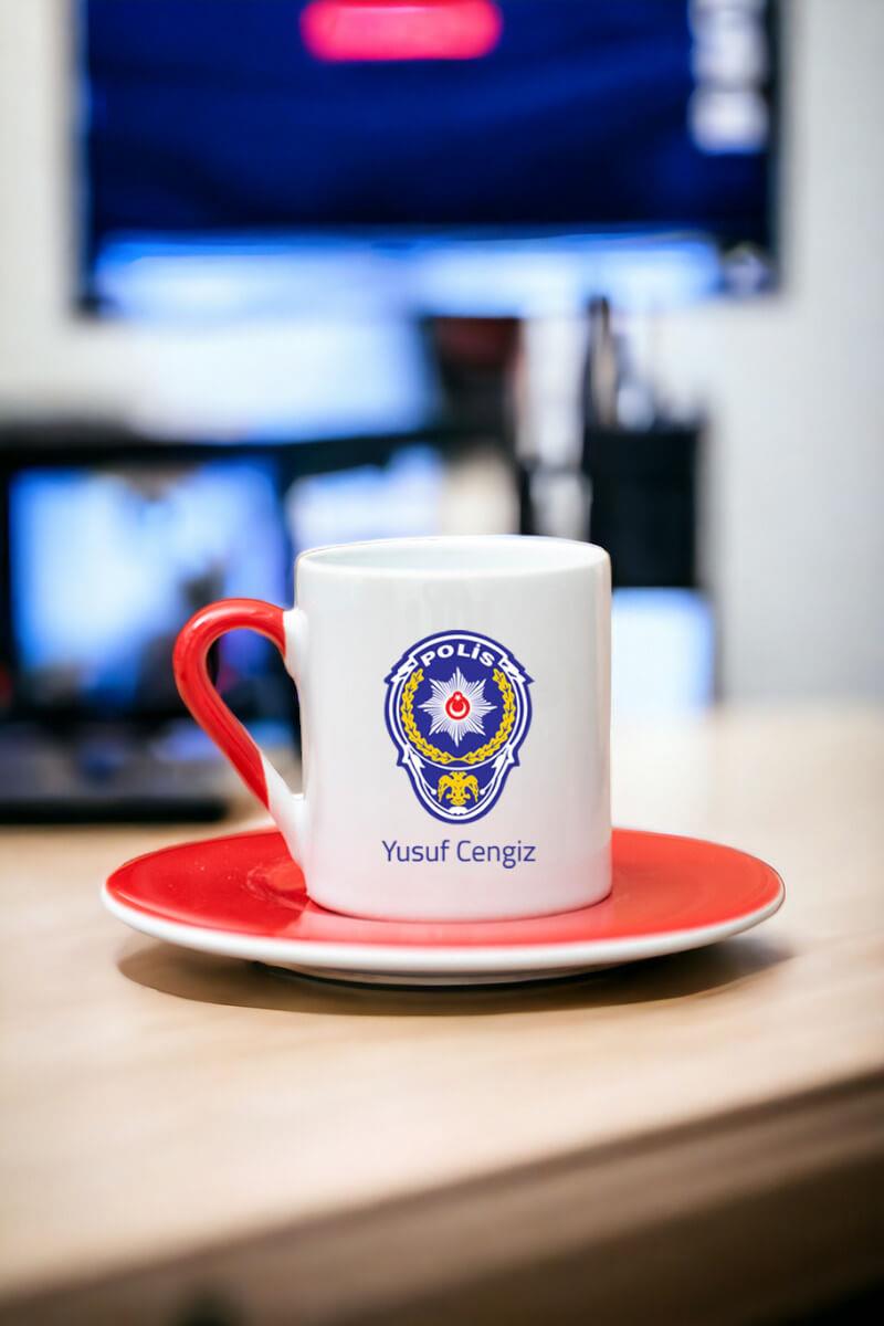 Polis Logolu Renkli Türk Kahvesi Fincanı