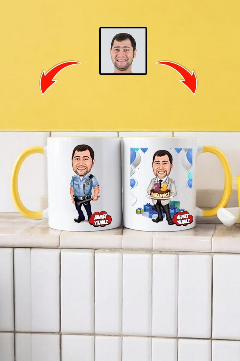 Polise Doğum Günü Hediyesi Karikatürlü Kupa Bardak