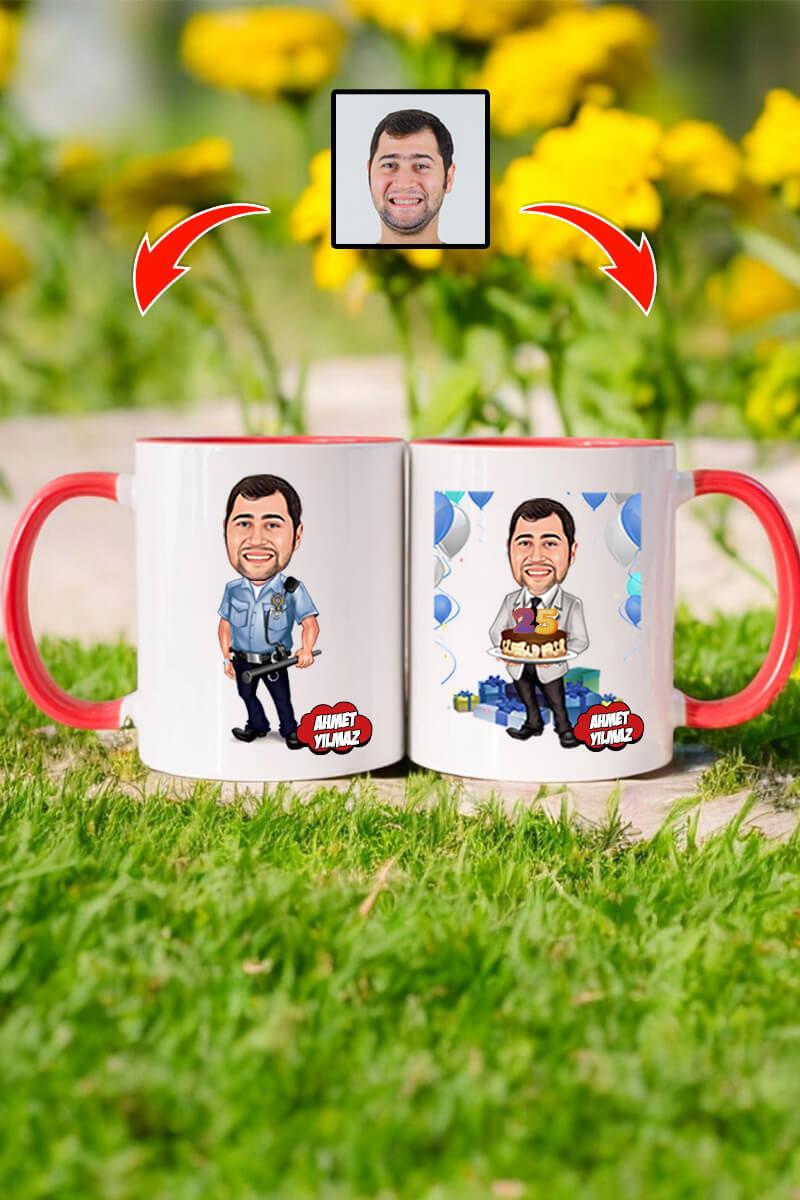Polise Doğum Günü Hediyesi Karikatürlü Kupa Bardak