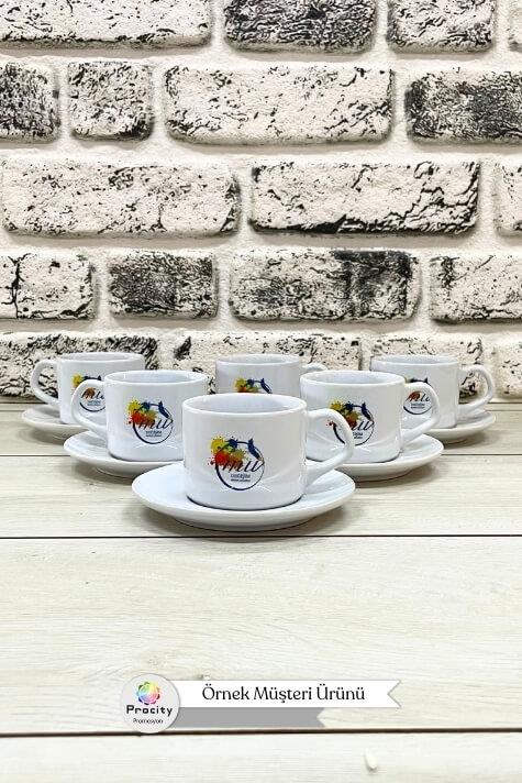Porselen Logo Baskılı 3 Parça Promosyon Çay Fincanı Seti