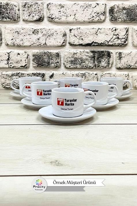 Porselen Logo Baskılı 3 Parça Promosyon Çay Fincanı Seti
