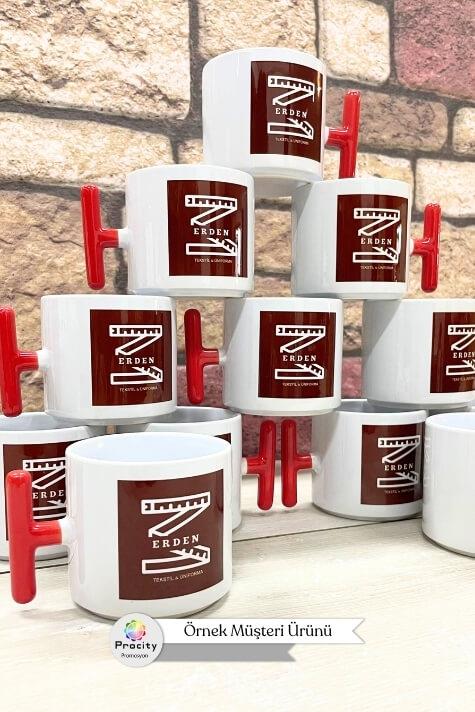 Porselen Logo Baskılı Kırmızı Promosyon T Kupa Bardak