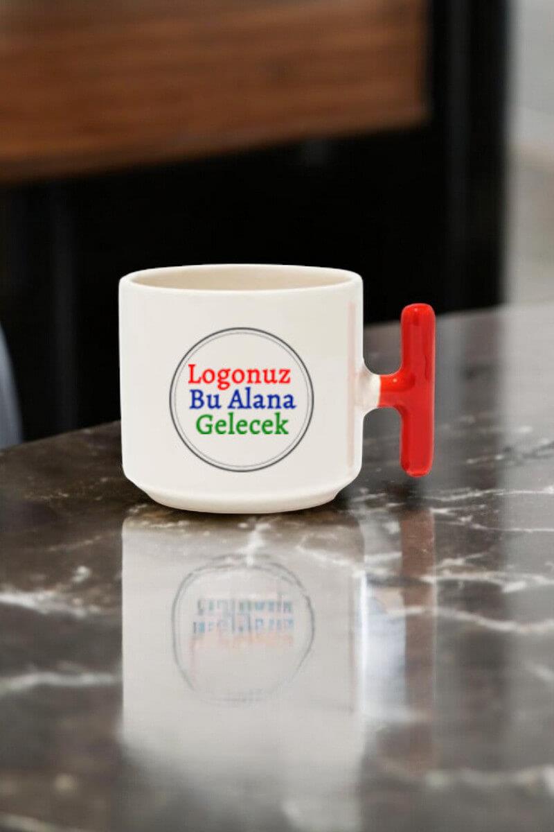 Porselen Logo Baskılı Kırmızı Promosyon T Kupa Bardak
