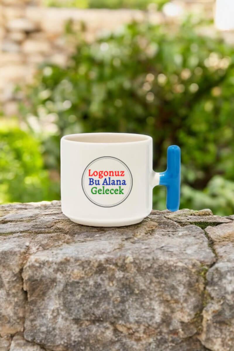 Porselen Logo Baskılı Mavi Promosyon T Kupa Bardak