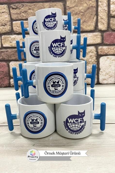 Porselen Logo Baskılı Mavi Promosyon T Kupa Bardak