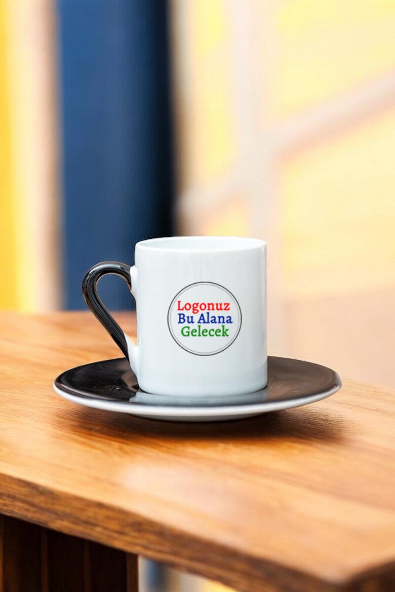 Porselen Logo Baskılı Promosyon Silindir Siyah Türk Kahvesi Fincanı