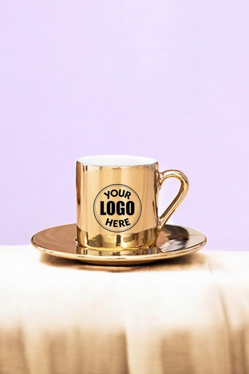 Porselen Logo Baskılı Promosyon Silindir Gold Türk Kahvesi Fincanı