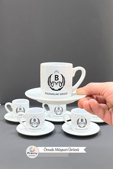 Porselen Logo Baskılı Promosyon Silindir Türk Kahvesi Fincanı