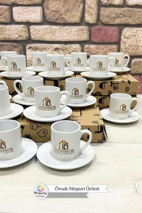 Porselen Logo Baskılı Promosyon Silindir Türk Kahvesi Fincanı
